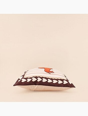 Coussin teckel velours rayures marron, beige 45x45cm