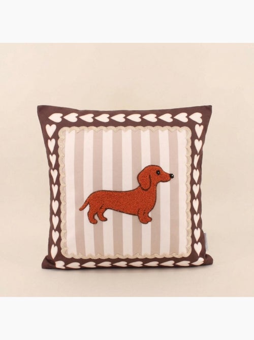 Coussin teckel velours rayures marron, beige 45x45cm - Kiabi