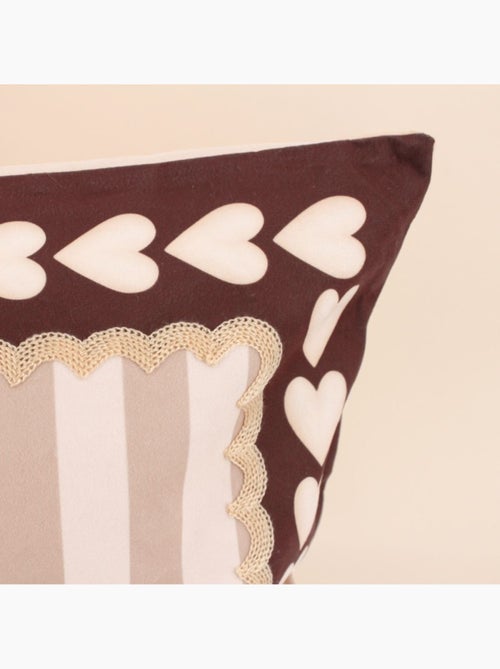 Coussin teckel velours rayures marron, beige 45x45cm - Kiabi
