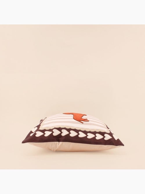 Coussin teckel velours rayures marron, beige 45x45cm - Kiabi