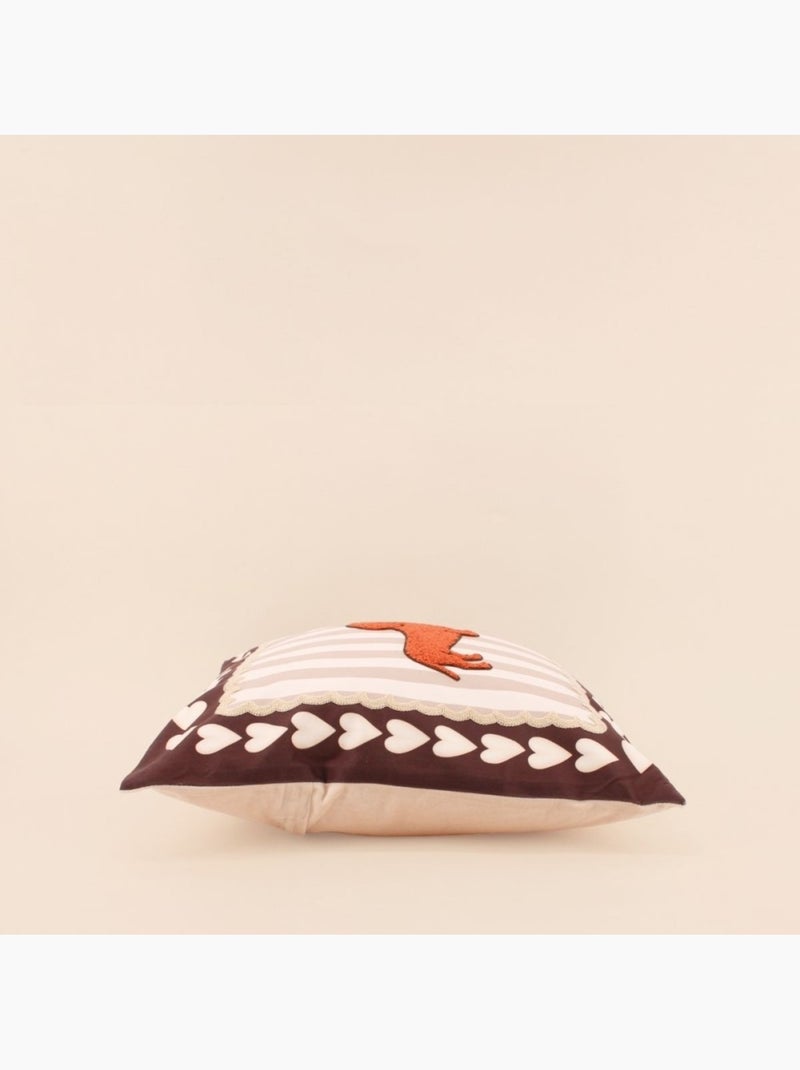 Coussin teckel velours rayures marron, beige 45x45cm Beige - Kiabi