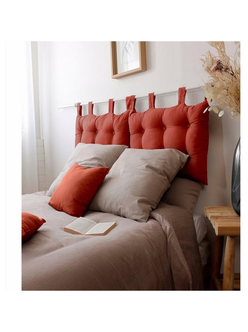Coussin tête de lit en coton et pattes boutonnées Brique - Kiabi