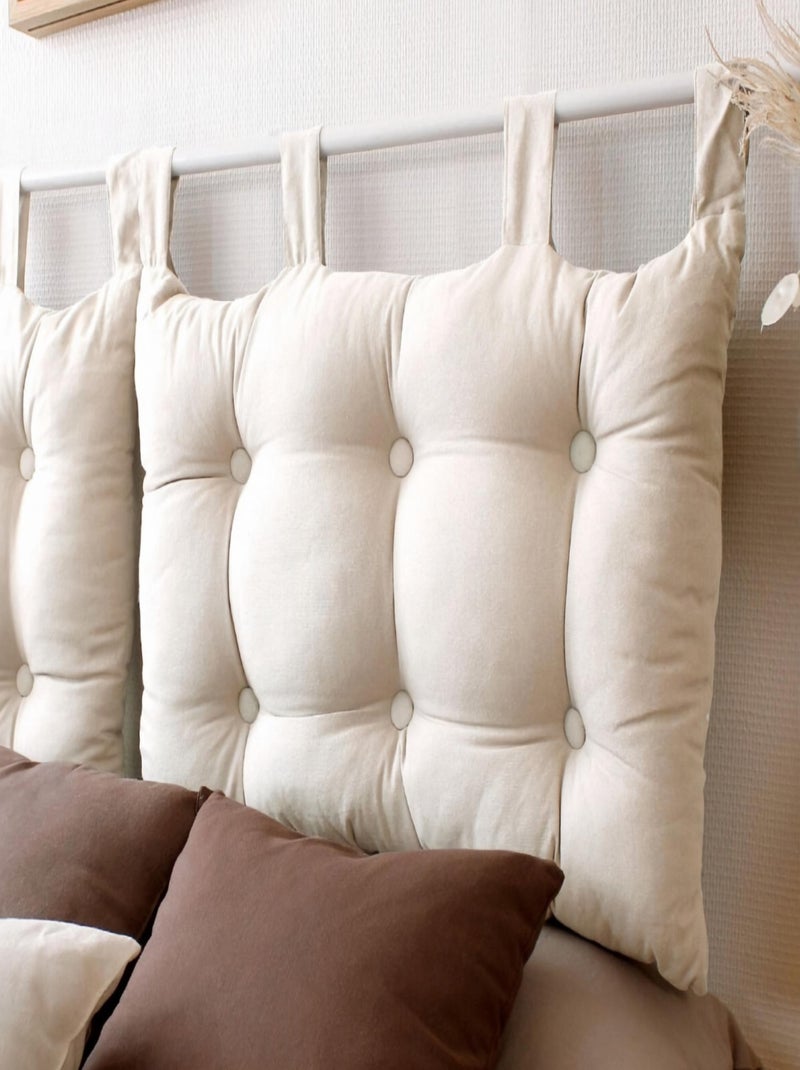 Coussin tête de lit en coton et pattes boutonnées Ecru - Kiabi