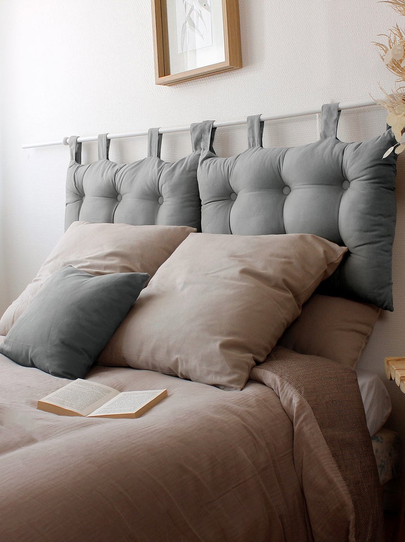 Coussin tête de lit en coton et pattes boutonnées Gris clair - Kiabi