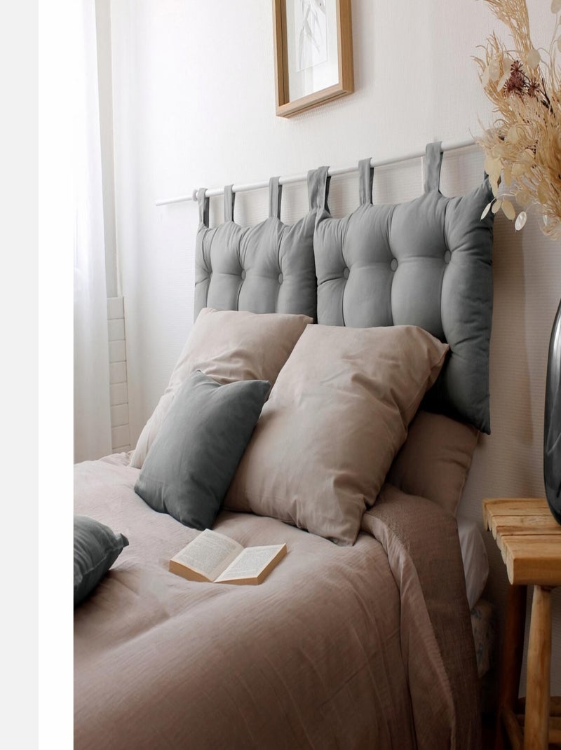 Coussin tête de lit en coton et pattes boutonnées Gris - Kiabi
