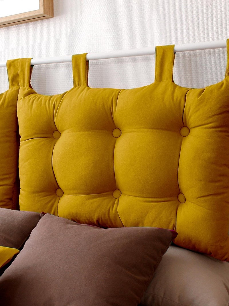 Coussin tête de lit en coton et pattes boutonnées Jaune moutarde - Kiabi