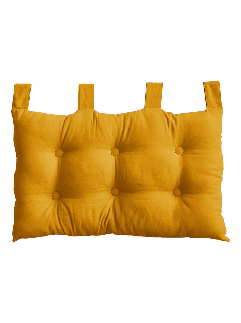Coussin tête de lit en coton et pattes boutonnées Jaune moutarde - Kiabi