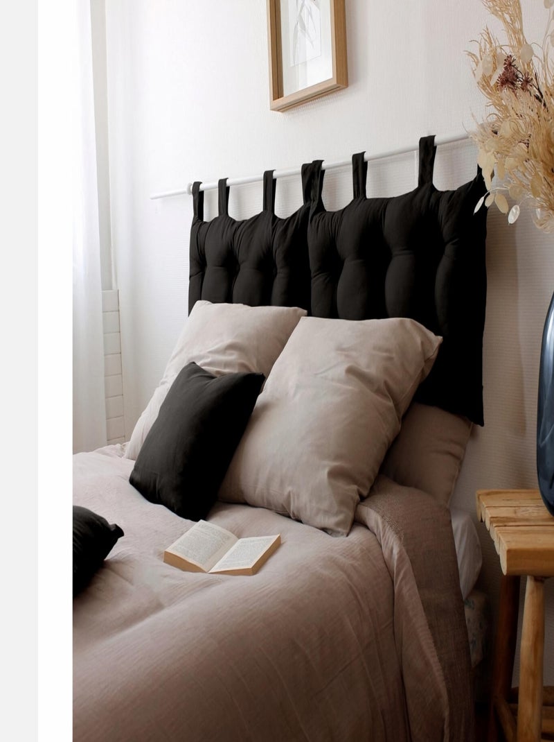 Coussin tête de lit en coton et pattes boutonnées Noir - Kiabi