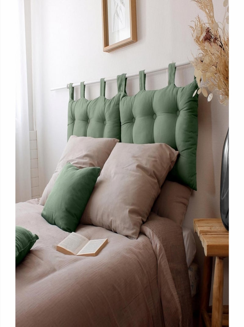 Coussin tête de lit en coton et pattes boutonnées Vert - Kiabi