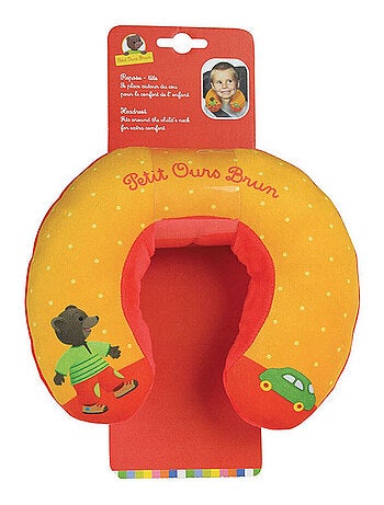 Coussin tour de cou Petit ours brun en peluche douce de voyage 19cm