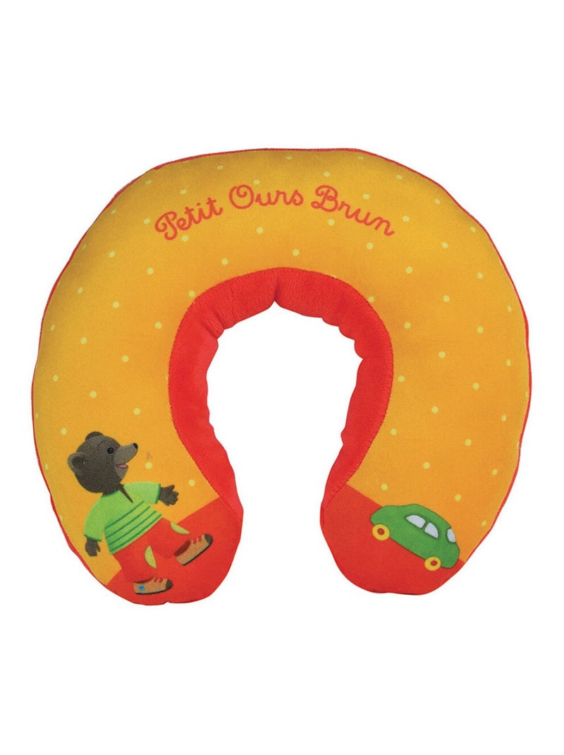 Coussin tour de cou Petit ours brun en peluche douce de voyage  19cm Orange - Kiabi