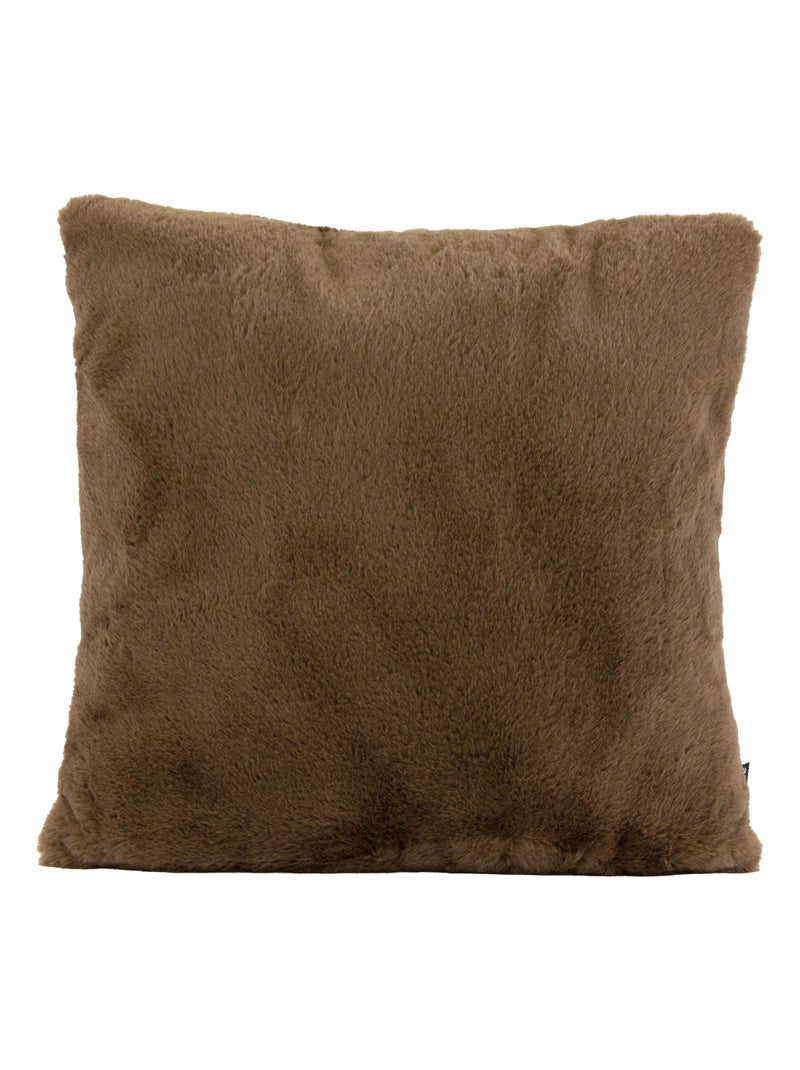 Coussin tout doux  - Effet fourrure Taupe - Kiabi