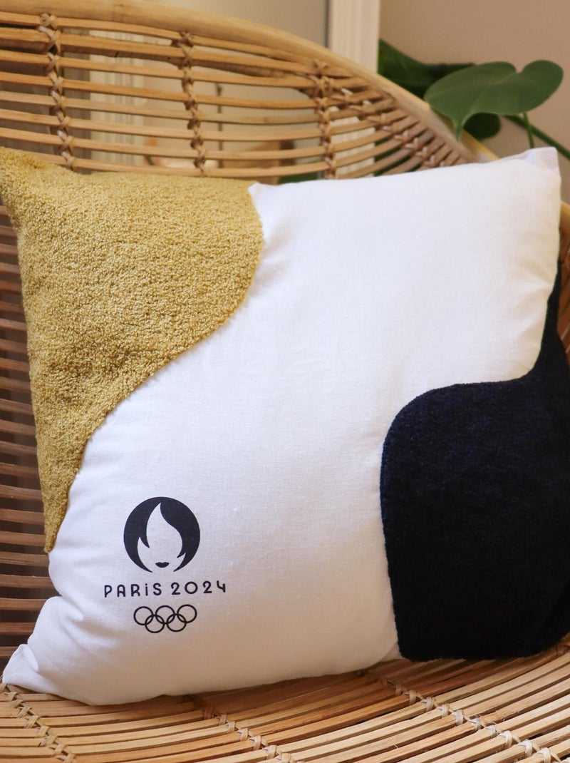 Coussin tufté 100% Coton, PARIS 2024 JEUX OLYMPIQUES PREMIUM Blanc cassé - Kiabi