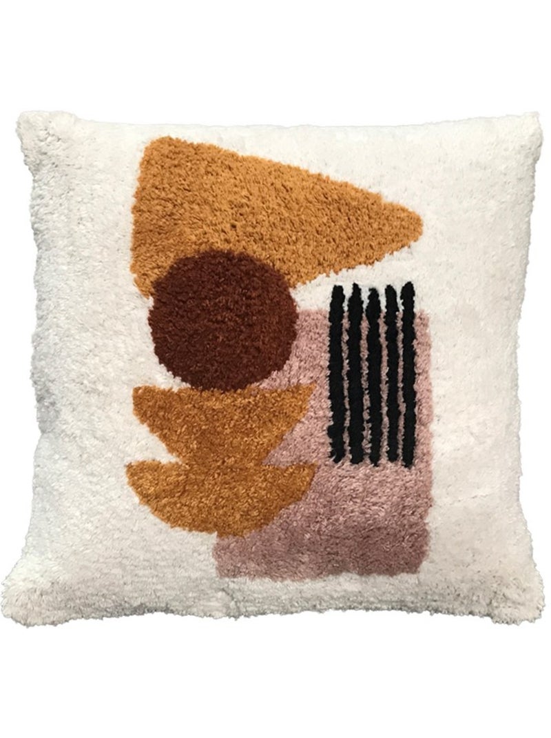 Coussin tufté imprimé graphique coton RETRO MOOD Ecru - Kiabi