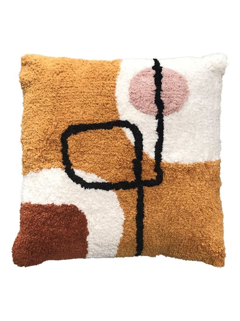 Coussin tufté imprimé graphique coton RETRO MOOD Jaune moutarde - Kiabi
