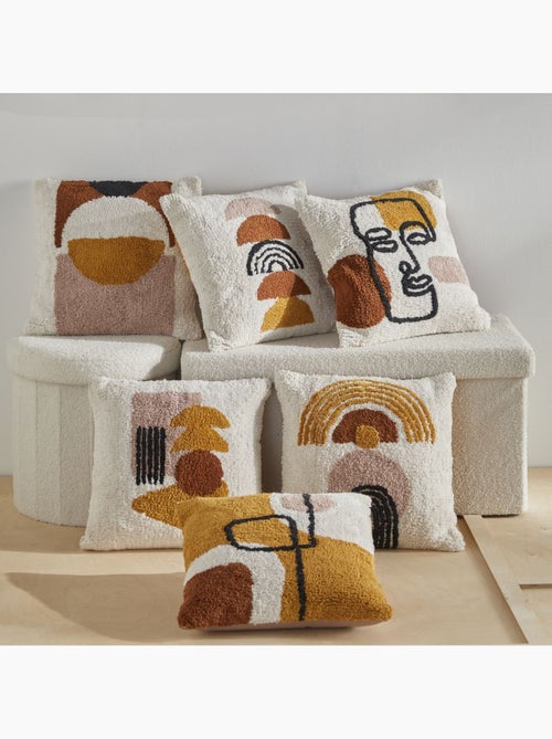 Coussin tufté imprimé graphique coton RETRO MOOD - Kiabi