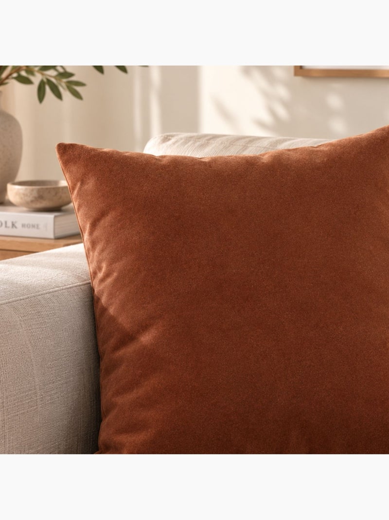 Coussin velours  - effet peau de pêche Marron foncé - Kiabi
