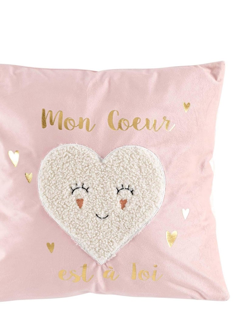 Coussin velours Lily mon coeur Rose - Kiabi
