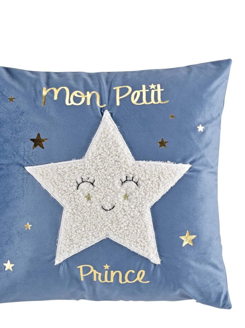 Coussin velours Mon petit prince Archie Bleu - Kiabi