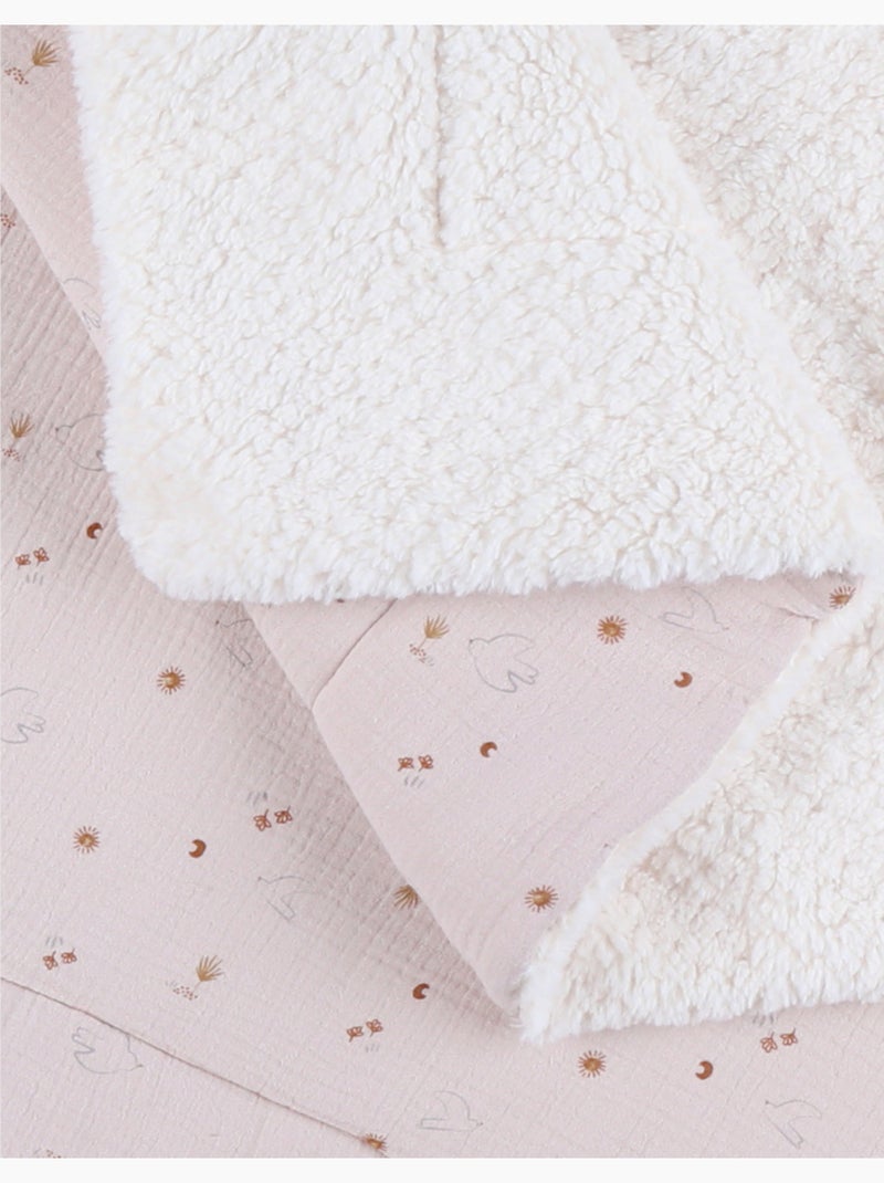 Couverture 100X140cm, Mousseline de coton & Sherpa Noukie's Rose - Kiabi