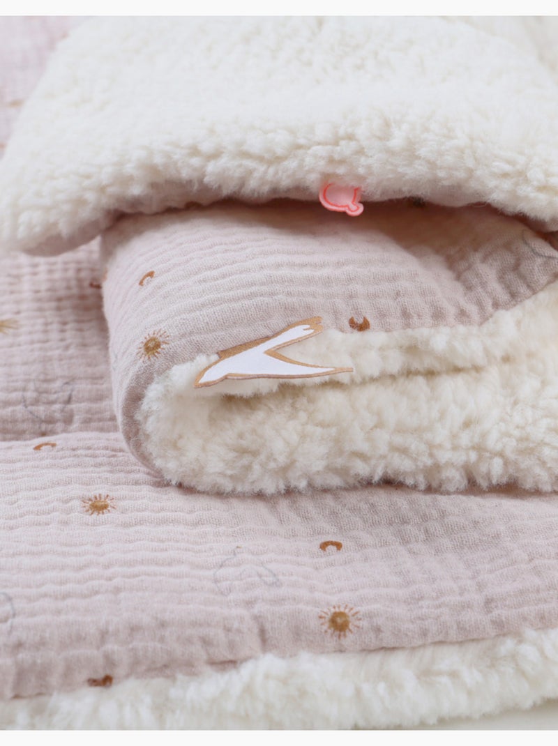 Couverture 100X140cm, Mousseline de coton & Sherpa Noukie's Rose - Kiabi