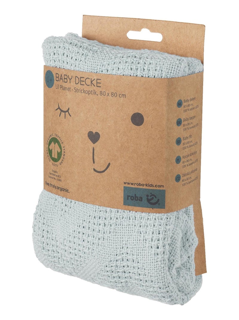 Couverture bébé à aspect tricoté en coton Bio - ROBA 'lil planet' Bleu clair - Kiabi