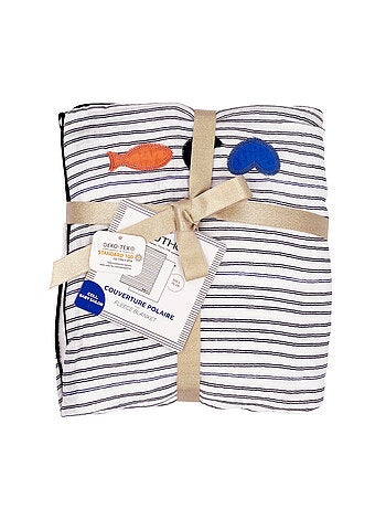 Couverture bébé en gaze de coton et polaire marinière - SAUTHON