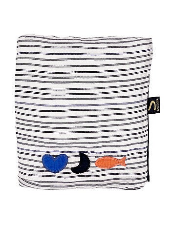 Couverture bébé en gaze de coton et polaire marinière - SAUTHON