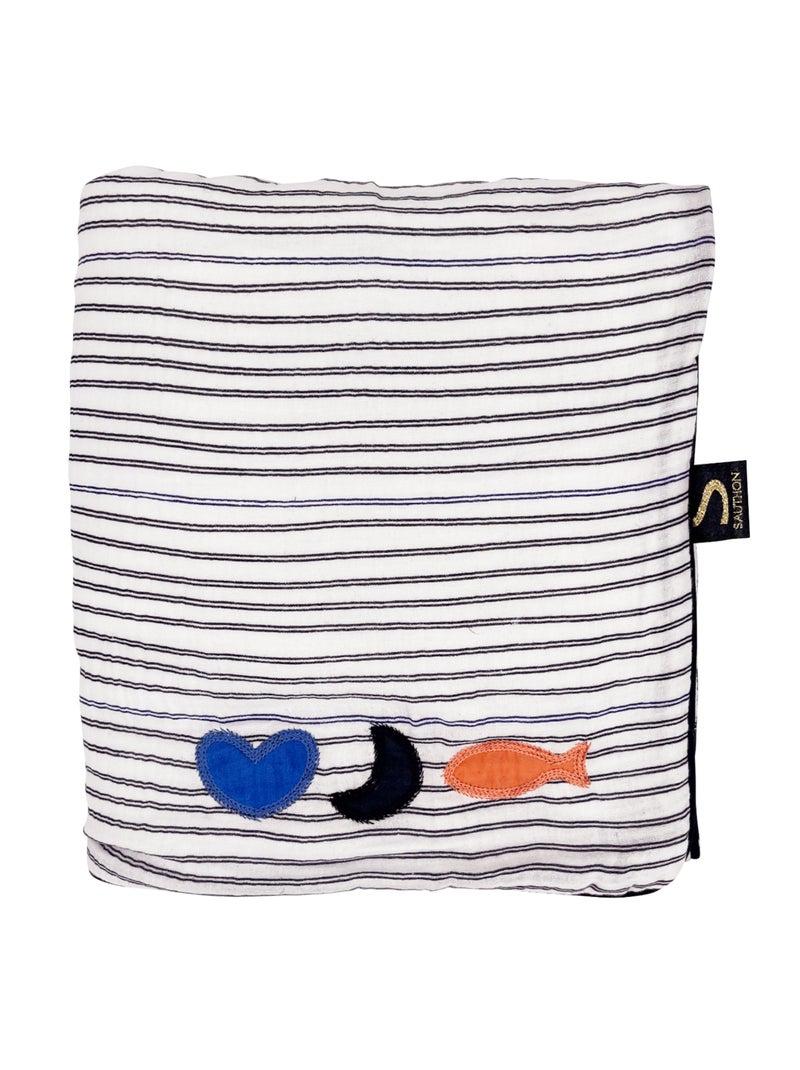 Couverture bébé en gaze de coton et polaire marinière - SAUTHON Blanc - Kiabi