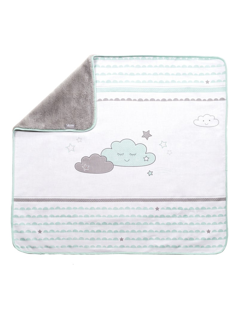 Couverture bébé en jersey de coton et polaire nuage 'Happy Cloud' ROBA Blanc Vert - Kiabi