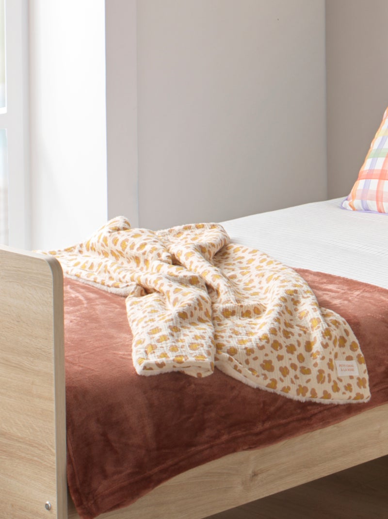 Couverture bébé léopard en gaze de coton et polaire - SAUTHON Beige/Rose - Kiabi