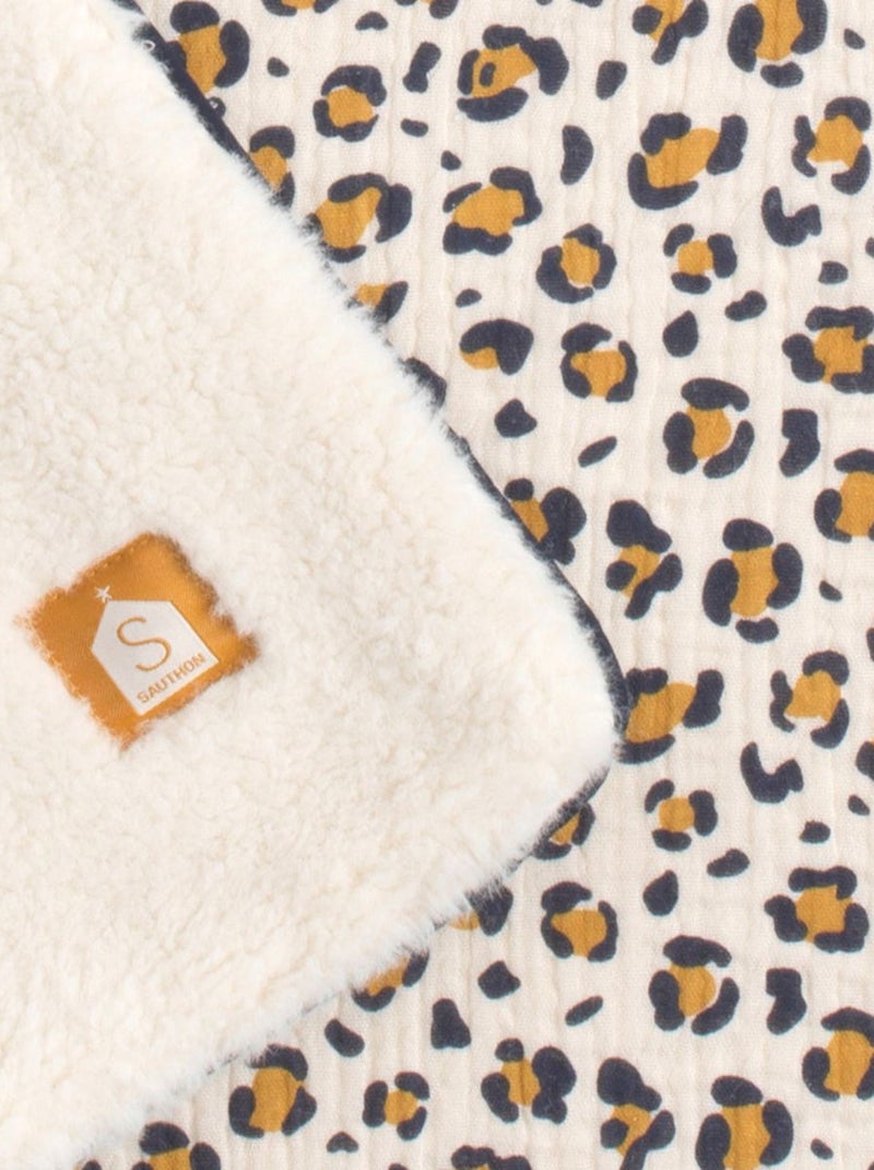 Couverture bébé léopard en gaze de coton et polaire - SAUTHON Noir Ecru - Kiabi