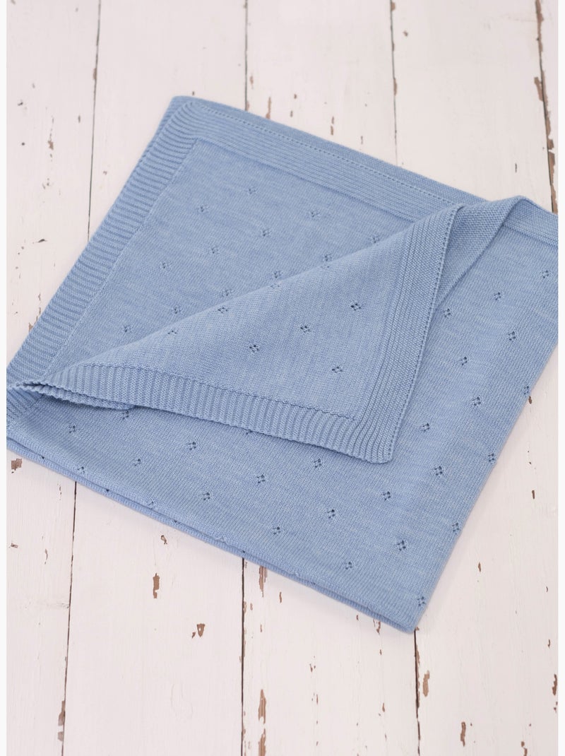 Couverture bébé mailles ajourées 50% laine 50% acrylique Bleu clair - Kiabi