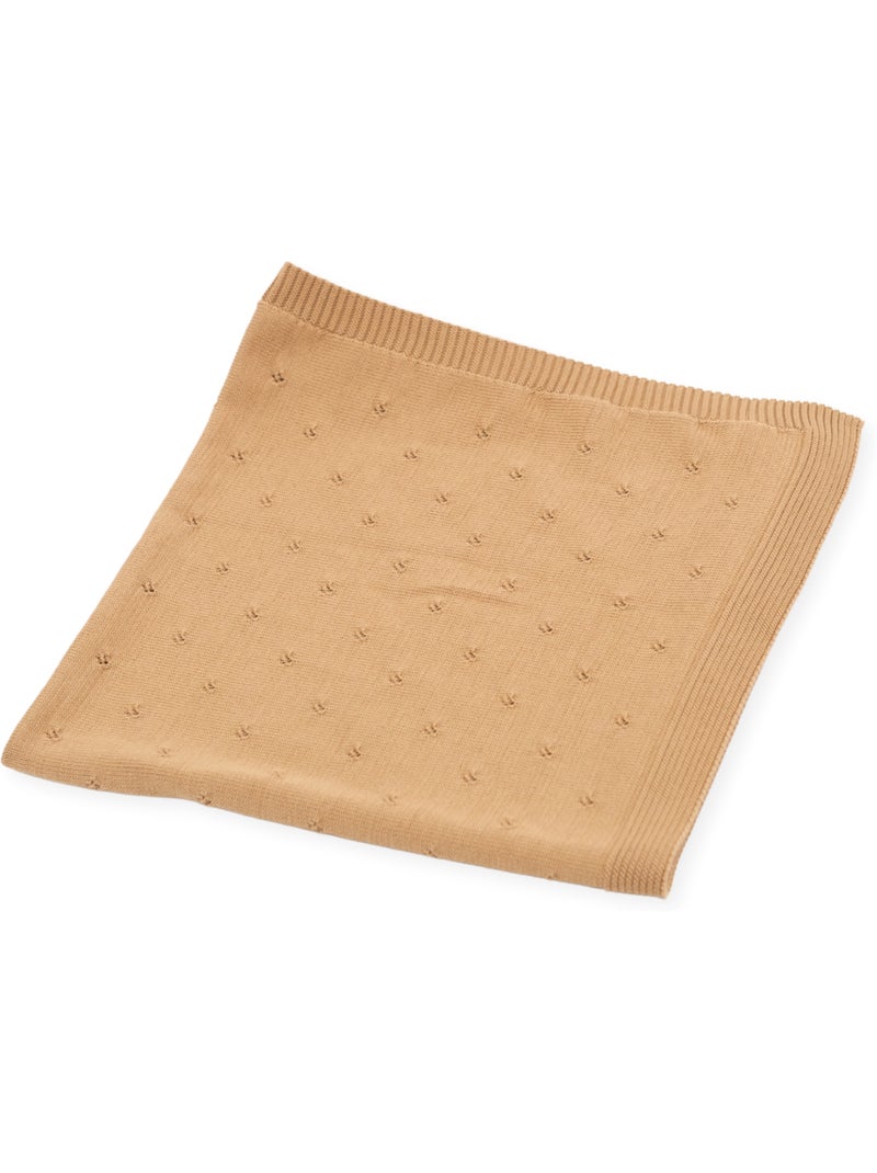 Couverture bébé mailles ajourées 50% laine 50% acrylique Camel - Kiabi