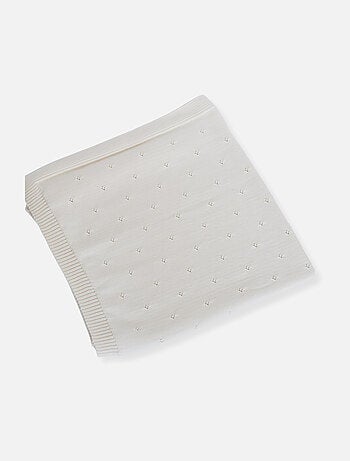 Couverture bébé mailles ajourées 50% laine 50% acrylique