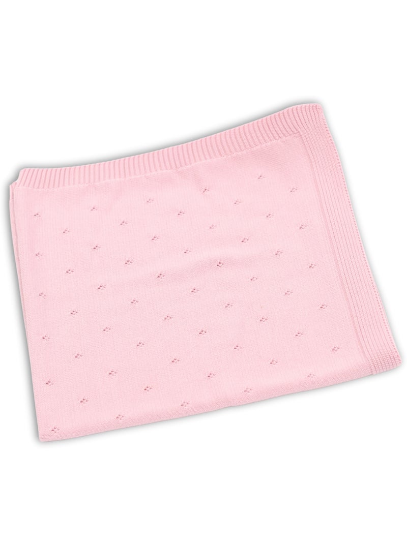 Couverture bébé mailles ajourées 50% laine 50% acrylique Rose - Kiabi