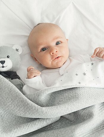 Coffret veilleuse bébé garçon beige/turquoise et doudou ours + couverture  bébé
