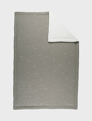 Couverture brodée kaki 100x140 cm en gaze de coton bio Noukie's