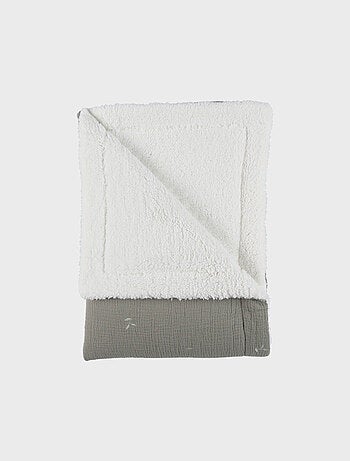 Couverture brodée kaki 100x140 cm en gaze de coton bio Noukie's