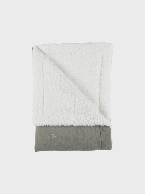 Couverture brodée kaki 100x140 cm en gaze de coton bio Noukie's - Kiabi