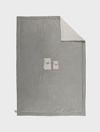 Couverture brodée kaki 100x140 cm en Veloudoux® Noukie's