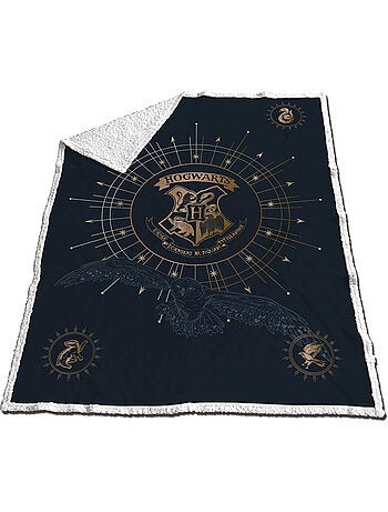 Couverture Coral & Sherpa Harry Potter Poudlard 130x170cm – Blason Or – Licence Officielle