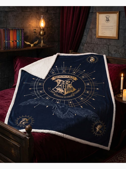 Couverture Coral & Sherpa Harry Potter Poudlard 130x170cm – Blason Or – Licence Officielle - Kiabi