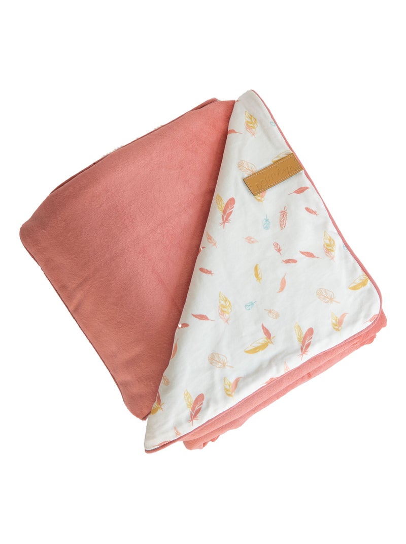 Couverture double face petites plumes Rose - Kiabi
