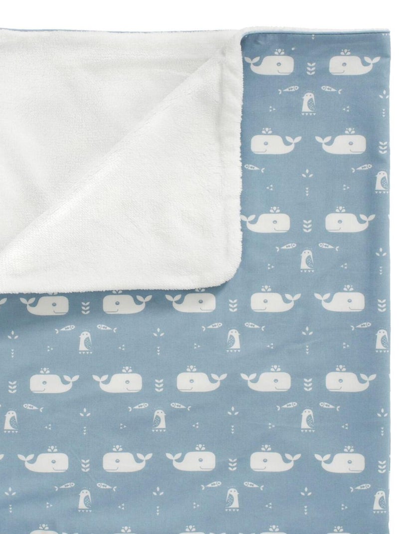 Couverture double face pour poussette baleine en coton bio (80 x 100 cm) Bleu - Kiabi