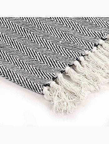Couverture en coton à motif carré et franges - vidaxl