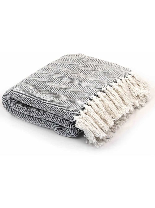 Couverture en coton à motif carré et franges - vidaxl - Kiabi Couverture en coton à motif carré et franges - vidaxl - Kiabi