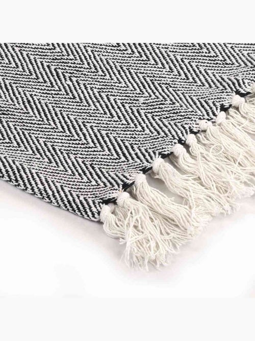 Couverture en coton à motif carré et franges - vidaxl - Kiabi Couverture en coton à motif carré et franges - vidaxl - Kiabi