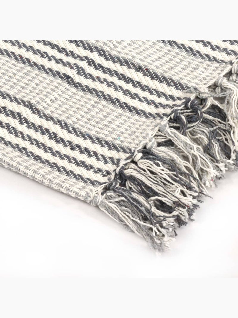 Couverture en coton à motif carré et franges - vidaxl Gris Blanc - Kiabi