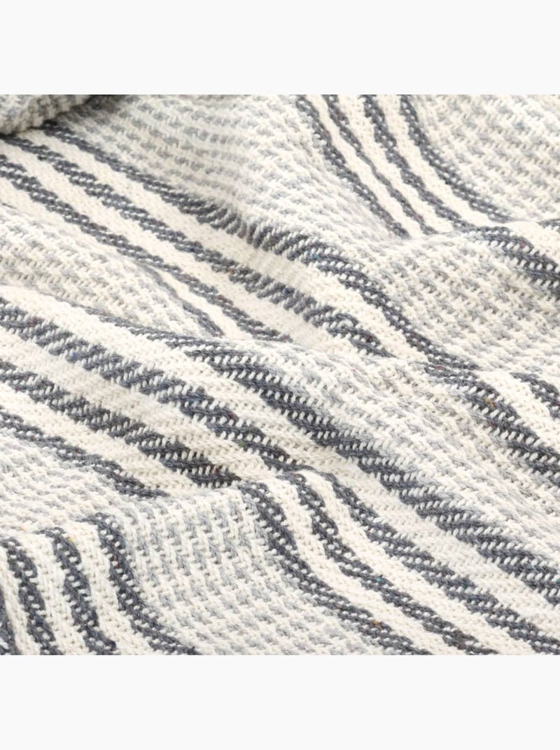 Couverture en coton à motif carré et franges - vidaxl Gris Blanc - Kiabi